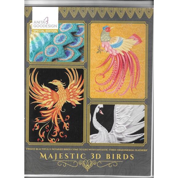 NEW! ANITA GOODESIGN MAJESTIC 3D BIRDS EMBROIDERY DESIGN CD & BOOK - Picture 1 of 2